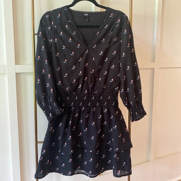 PAIGE Cristina Cotton Smocked Waist Mini Dress || Size: Small, Color: Black - Picture 6 of 6